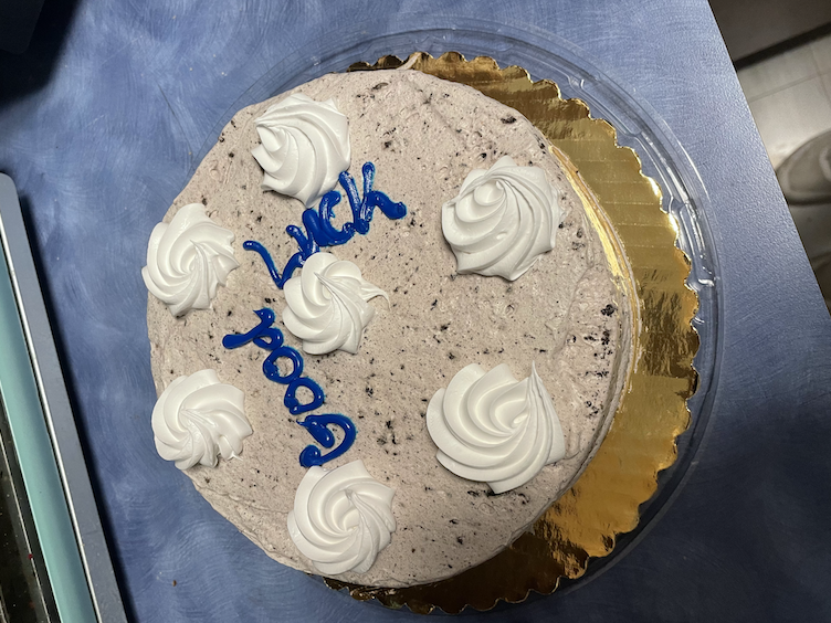 Ice Cream Cake saying Good Luck